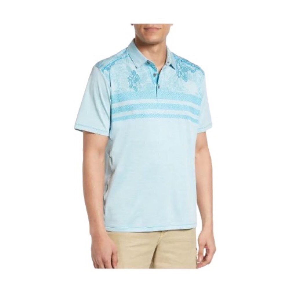 Tommy Bahama Mens Blue Tropical Short Sleeve Collared Polo Shirt Sz XL New